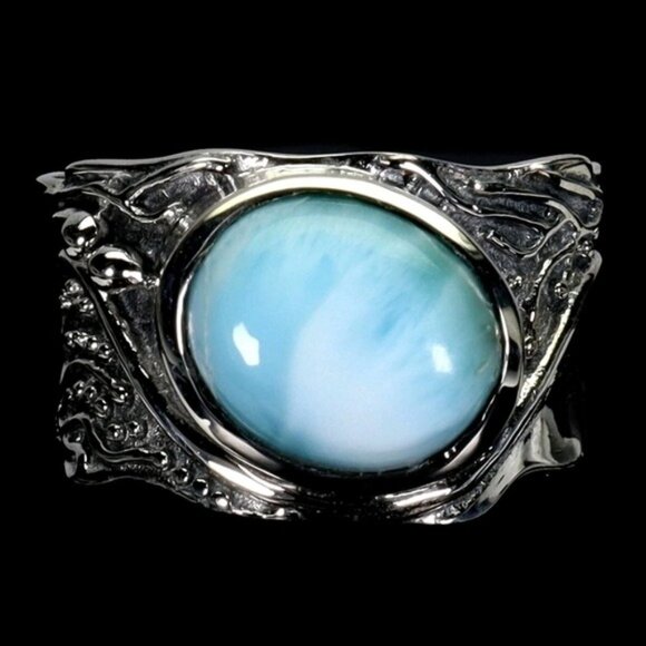 925 Sterling Silver Ring SZ 5.5 with Oval Larimar 11x9mm Gem (Ring with defect) - Picture 6 of 7